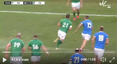 Vidéo : Le sublime essai de 80m de l’Irlande contre l’Italie !